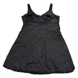 60s/70s French Vintage Valisere Lace Trim Mini Slip Dress (Black) Size Medium